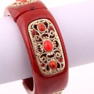 Red Acrylic and Crystal Fold Over Cuff Bracelet