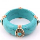 Turquoise Color Acrylic Cuff Bracelet w/Gold Tone Metal Turquoise Color Acrylic Cuff Bracelet w/Gold Tone Metal