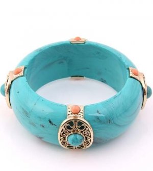 Turquoise Color Acrylic Cuff Bracelet w/Gold Tone Metal