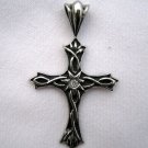 Stainless Steel 2-tone Celtic Fleur De Lis Cross Pendant with CZ and 2" long