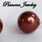 14k Yellow Gold Chocolate Brown Pearl Earrings 7-7.5mm Round