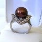 10-11M CULTURED BROWN PEARL & CZ ART DECO RING