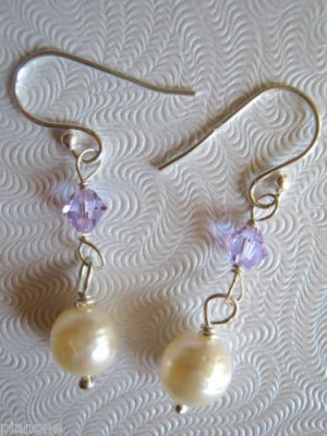 6.5-7mm White Akoya Pearl & Crystal Dangle Earrings