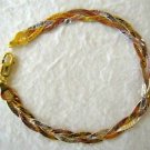 Italian Made Tri-Color 10kgp Sterling Silver Braided Bracelet 8" Rose/Yellow Gld
