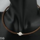 Freshwater White Pearl Brown Rubber Suede Cord Choker Necklace 17" plus 2" Ext Freshwater White Pearl Brown Rubber Suede Cord Choker Necklace 17" plus 2" Ext