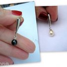 6-7mm Cultured Pearl Dangle Sterling Silver Earrings choose Black or White