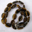 18" Oval Brown Tiger Eye Gemstone Necklace Handmade Strung with Silk Thread