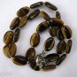 18" Oval Brown Tiger Eye Gemstone Necklace Handmade Strung with Silk Thread