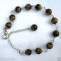 Brown Tiger Eye & Sterling Silver 8"-10" Tin Cup Style Anklet