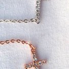 Sterling Silver Sideways Cross Pendant Necklace w/Cubic Zirconia Silver or Rose Gold Pl