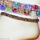 2-Row Multicolor Crystal Rhinestone Stretch Rainbow Ankle Bracelet 9"-14" Sexy
