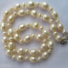 Handmade White/Ivory Rice Pearl & Seed Pearl Necklace 18" Sterling Silver Clasp Handmade White/Ivory Rice Pearl & Seed Pearl Necklace 18" Sterling Silver Clasp