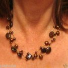 Chocolate Brown Freshwater Coin Pearl Necklace 3-Strand Gold Silk Thread 16"-18" Chocolate Brown Freshwater Coin Pearl Necklace 3-Strand Gold Silk Thread 16"-18"