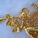 3.5" Gold Angel Pin Brooch with Wings Playing Trumpet White Crystals 3.5" Gold Angel Pin Brooch with Wings Playing Trumpet White Crystals