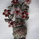 Silver Tone Pink Crystal Flower Bouquet Pin Brooch 1.75" Long Silver Tone Pink Crystal Flower Bouquet Pin Brooch 1.75" Long