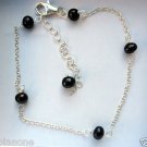 Black Cultured Pearl & Sterling Silver 8"-10" Tin Cup Anklet