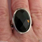 15ct Oval Faceted Black Onyx Stainless Steel Ring