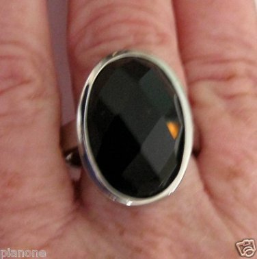 15ct Oval Faceted Black Onyx Stainless Steel Ring