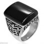 Black Agate Ornate Stainless Steel Ring Size 11
