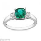 1.04ct Created Emerald and Diamond Sterling Silver Ring 1.04ct Created Emerald and Diamond Sterling Silver Ring