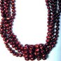 4-Strand Cranberry Wine Red Cultured Pearl Sterling Silver Necklace 18"