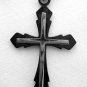 Stainless Steel Two-Tone Black & Silver Medieval Double Cross Pendant 1.87" Long