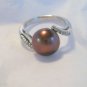 Sterling Silver .925 White Diamond and Chocolate Brown Freshwater Pearl Ring
