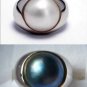 13mm Mabe Pearl Sterling Silver .925 Ring White or Blue