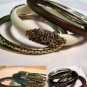 Brass & Wood or Acrylic Fashion Bangle Bracelets Set choose White, Black or Teal