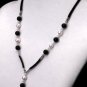 White Pearl and Black Agate Leather & Silver Necklace