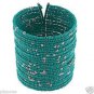 Genuine Turquoise and Silver Beaded Wide Cuff Bracelet