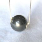 14mm Single Black Mother of Pearl Necklace 24" Sterling Silver .925 Box Chain 14mm Single Black Mother of Pearl Necklace 24" Sterling Silver .925 Box Chain
