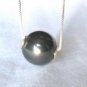 14mm Single Black Mother of Pearl Necklace 24" Sterling Silver .925 Box Chain