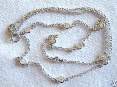 4.30 Ct White CZ Station Necklace by the Yd Sterling Silver .925 18" Cable Chain