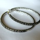 Genuine Black Diamond Accent Hoop Earrings Sterling Silver .925 1.25" Diameter Genuine Black Diamond Accent Hoop Earrings Sterling Silver .925 1.25" Diameter