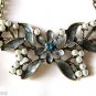 Vintage Design Goldtone Antiqued Rhinestone & Pearl Butterfly Pendant Necklace