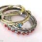 Vintage Design Antiqued Rhinestone Stacked Ring Set Hammered Gold & Silvertone