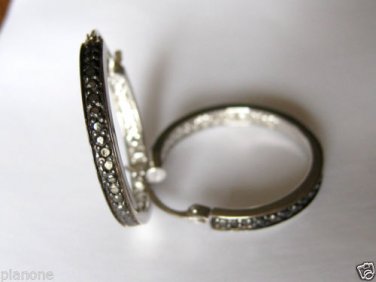1/10 Ct Genuine Black Diamond Hoop Earrings Sterling Silver .925 .79" Diameter
