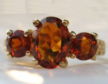 3-Stone Madeira Citrine 14k Yellow Gold Ring w/Appraisal, Gold,Amber, Sherry Red