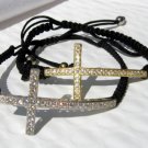 Sterling Silver .925 Sideways Cross Braided Bracelet with Cubic Zirconia
