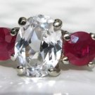 14k White Gold White Sapphire and Ruby Ring with Filigree Carved Band 2.32 Cts 14k White Gold White Sapphire and Ruby Ring with Filigree Carved Band 2.32 Cts