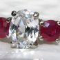 14k White Gold White Sapphire and Ruby Ring with Filigree Carved Band 2.32 Cts