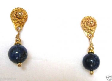 22K Gold/Sterling Silver Lapis or Smokey Quartz Dangle Earrings 1.25" Long