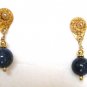 22K Gold/Sterling Silver Lapis or Smokey Quartz Dangle Earrings 1.25" Long