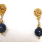 22K Gold/Sterling Silver Lapis or Smokey Quartz Dangle Earrings 1.25" Long