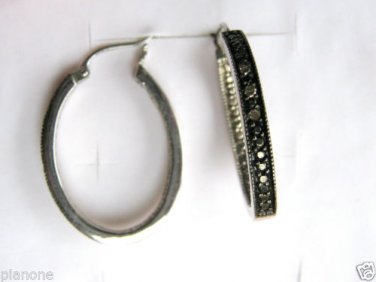 1/10 Ct Champagne Brown Diamond Oval Hoop Earrings 1.25" - Sterling Silver .925