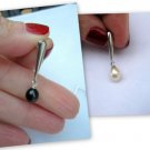 6-7mm Cultured Freshwater Pearl Dangle Earrings Sterling Silver .925 Black White