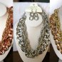 Chunky Metal Chain Necklace Matching Earrings 1.5" Links 17-20" Gold,Silver,Rose
