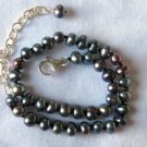 Black & Gray Freshwater Seed Pearl & Sterling Silver Ankle Bracelet 8"-10"