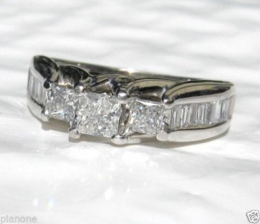 1.00 Ct 3-Stone Princess Cut Diamond Ring 14k White Gold Engagement, Anniversary